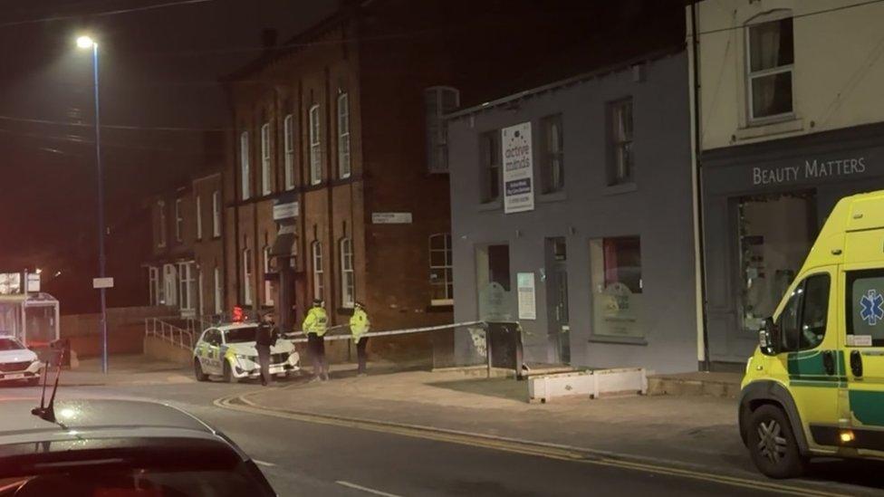 Police at the scene in Smithson Street, Rothwell, on Saturday night