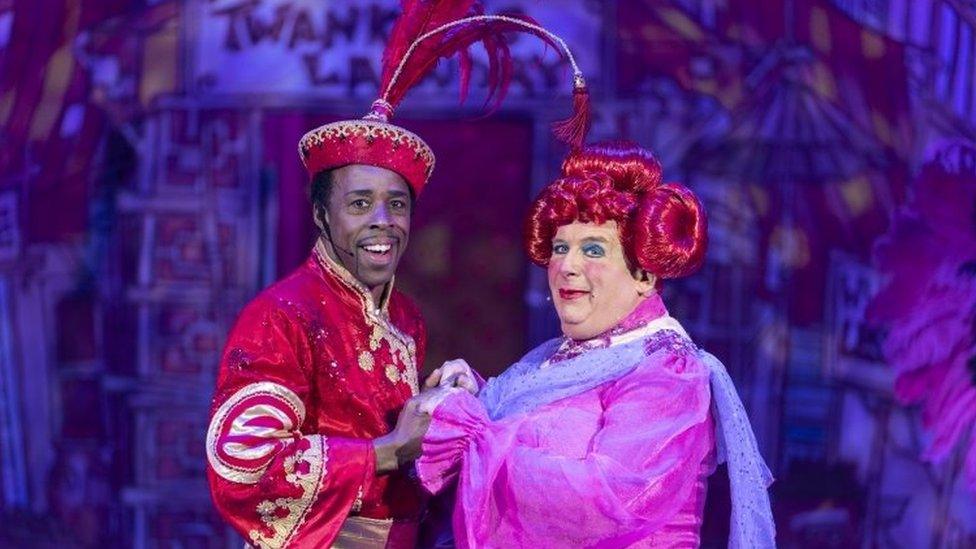 Christopher Biggins as Widow Twankey in Aladdin at the Churchill Theatre in Bromley