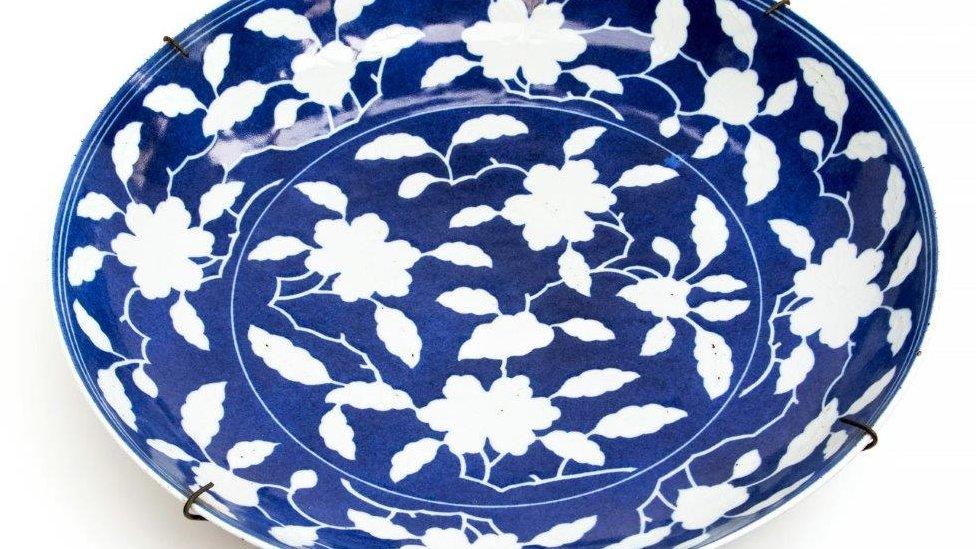 Blue and white plate