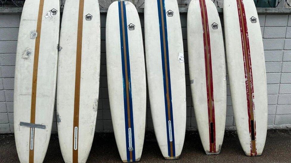 Photo provided by Uruguay's Ministry of the Interior showing the surfboards seized