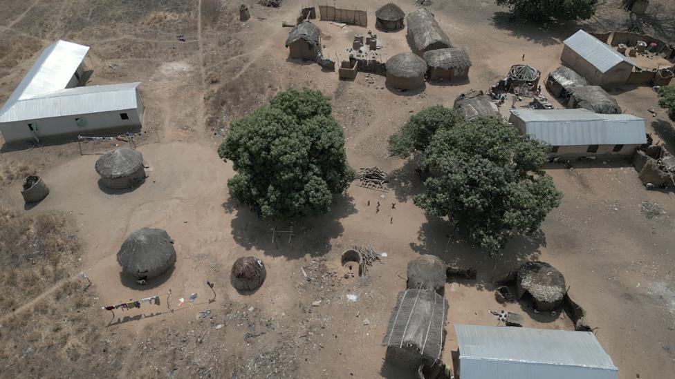 Small collection of buildings as seen from the air