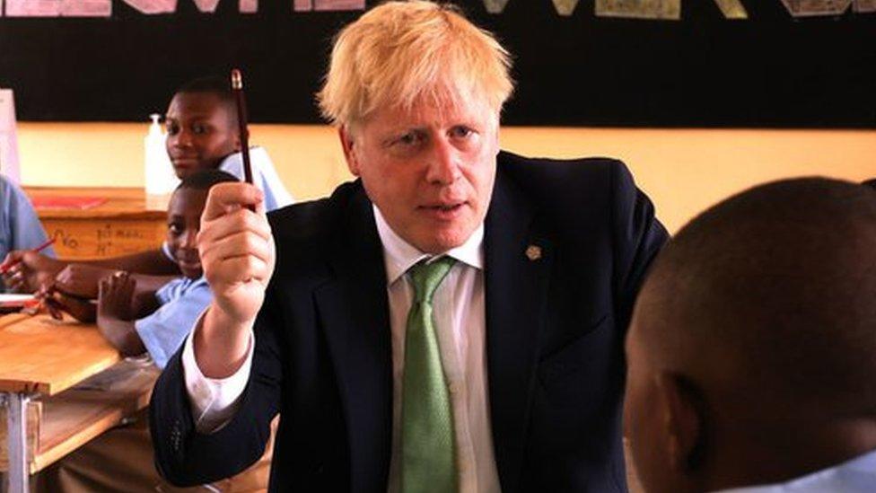 Boris Johnson during a visit to GS Kacyiru II school in Kigali, Rwanda