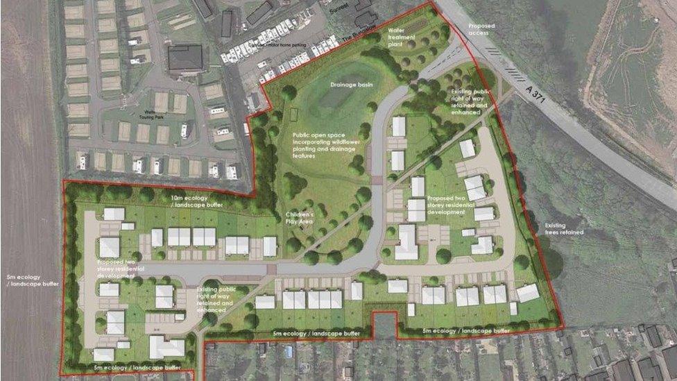 Map of plans for 50 Homes On The A371 Portway in Wells