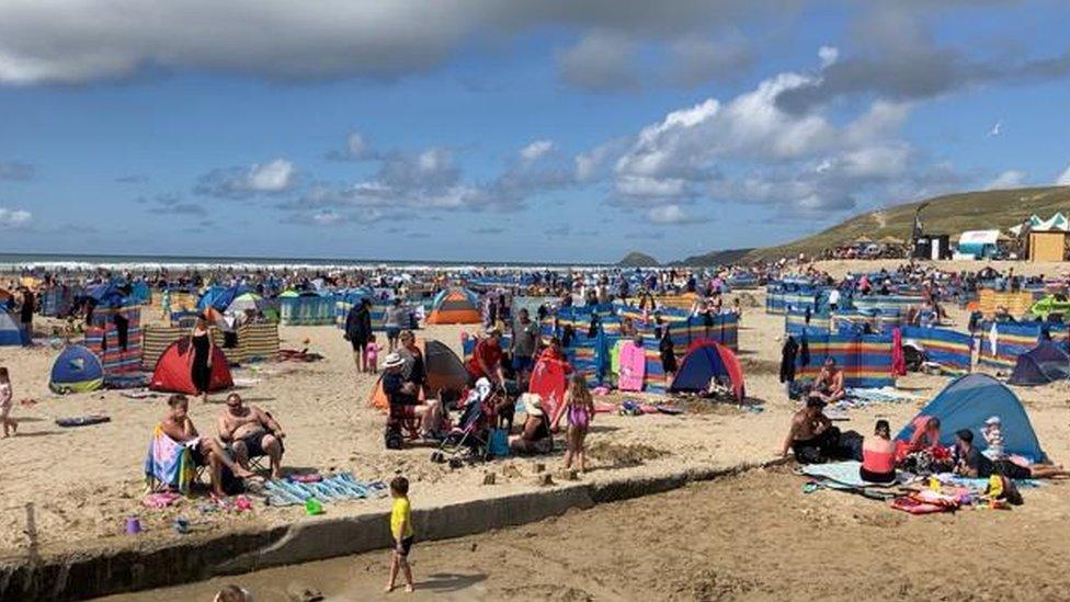 Busy Perranporth beach