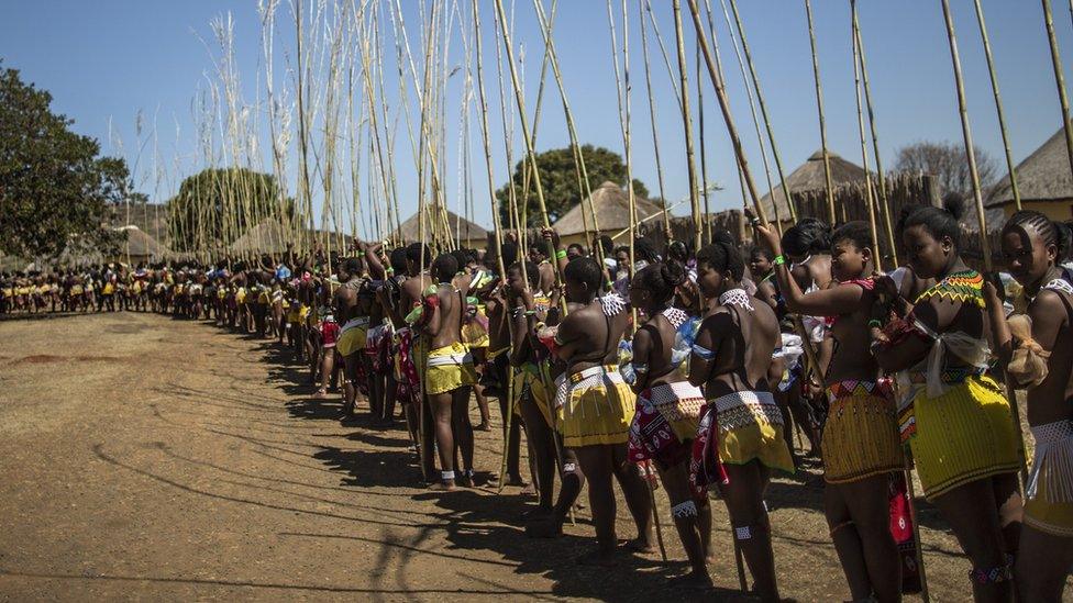 maidens at the reed dance for Zulu King, Goodwill Zwelithin