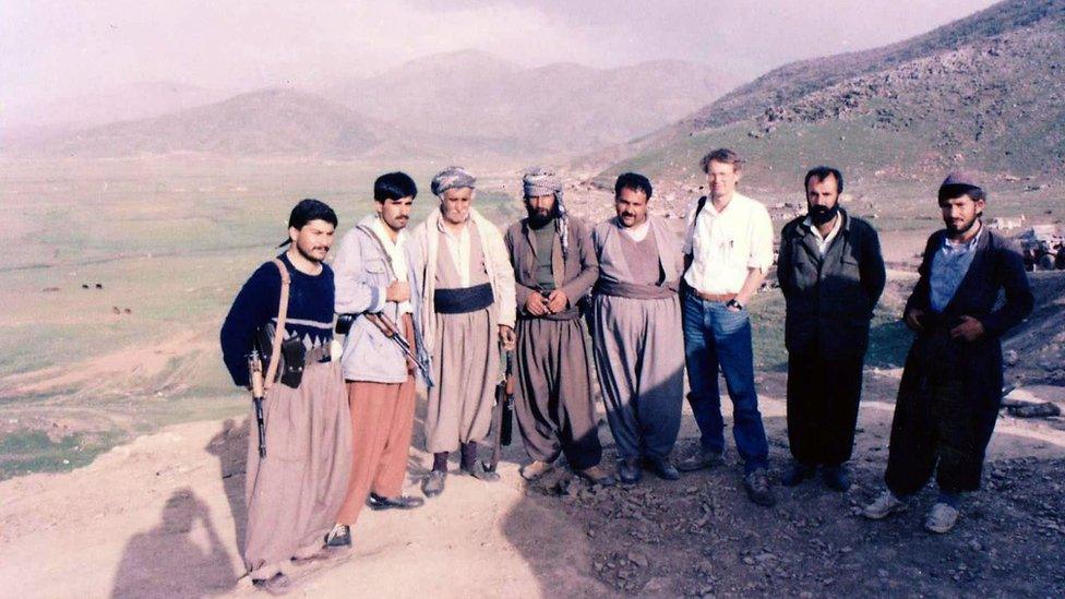 Jim Muir with Kurdish fighters, 1991