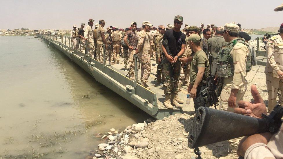 Floating bridge over the River Tigris in Iraq