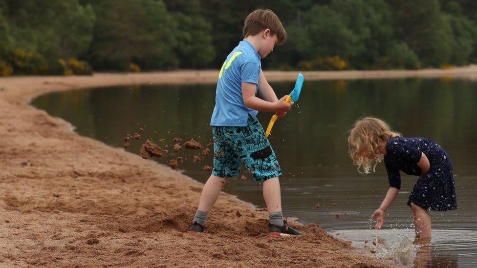 Young children at Loch Morlich