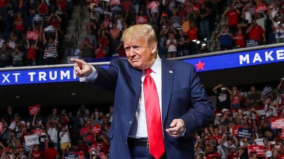 US President Donald Trump at a campaign rally at the BOK Center, June 20, 2020 in Tulsa, Oklahoma