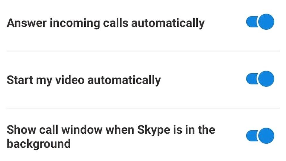 Screenshot of Skype settings on a phone