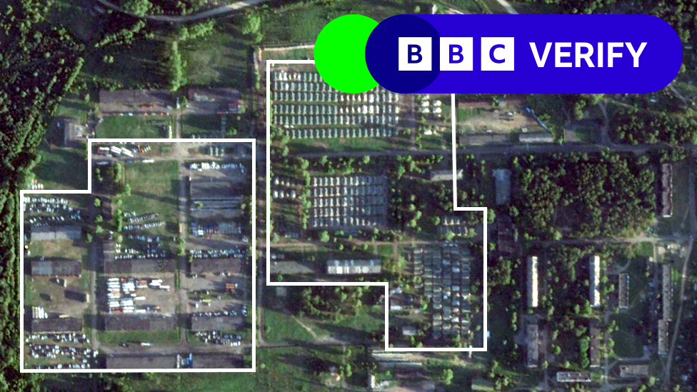 A satellite image showing the Tsel military base in Belarus as of 19 July