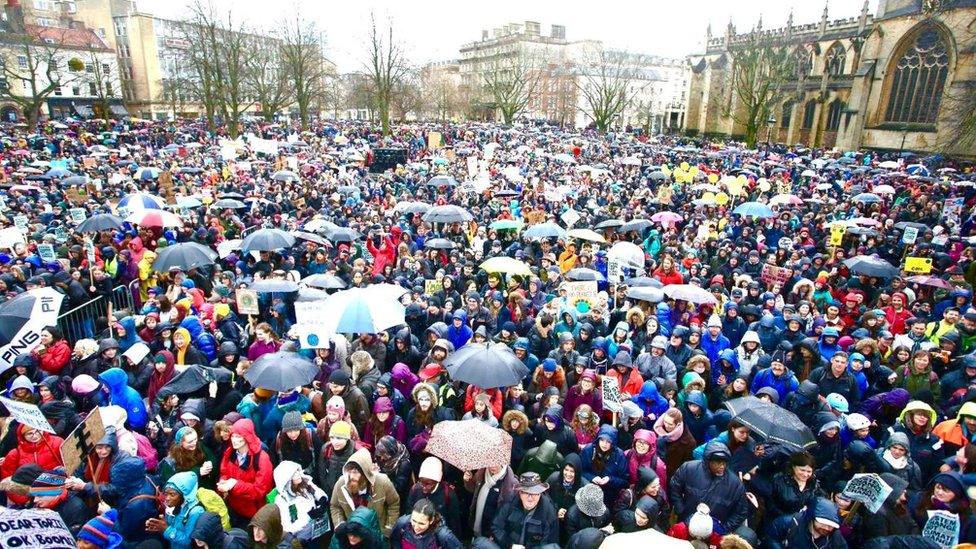 Crowds on College Green at Greta Thunberg event