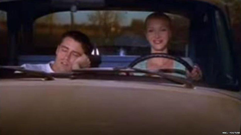 Joey asleep while Phoebe driving