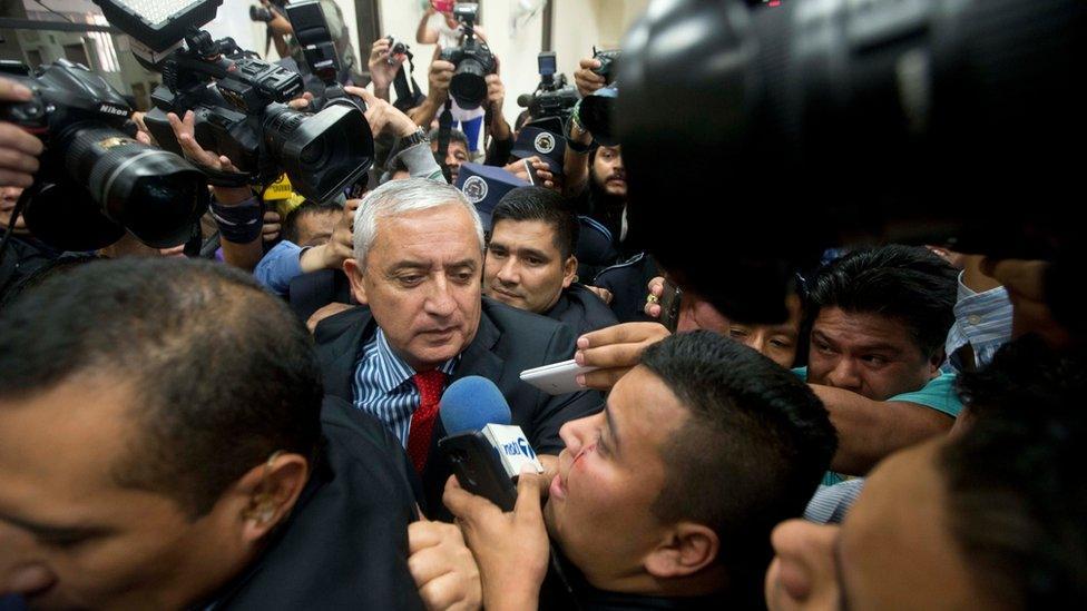 Guatemala"s President Otto Perez Molina arrives to court to face corruption charges, after submitting his resignation in Guatemala City, Thursday, Sept. 3, 2015