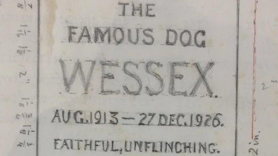 Design for tombstone of Hardy's dog