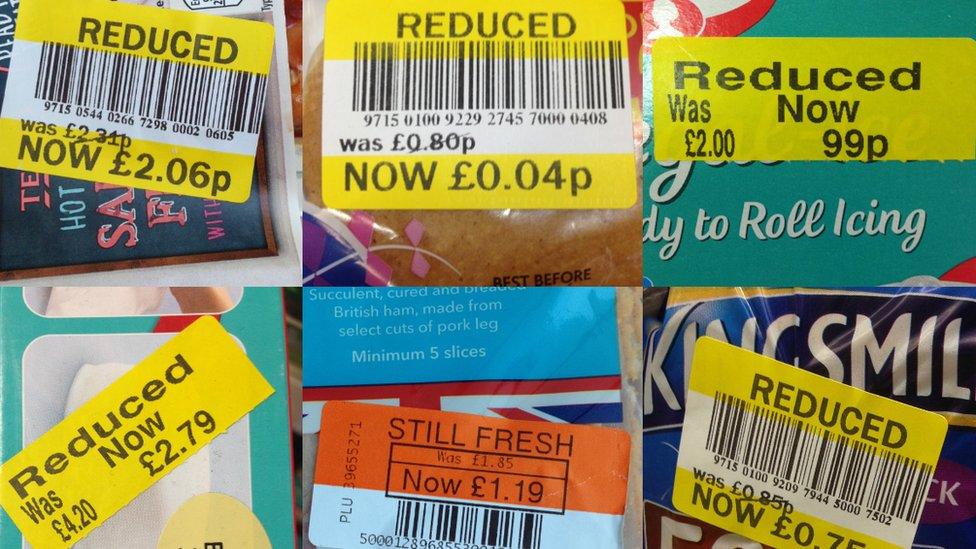 Reduced price stickers on food