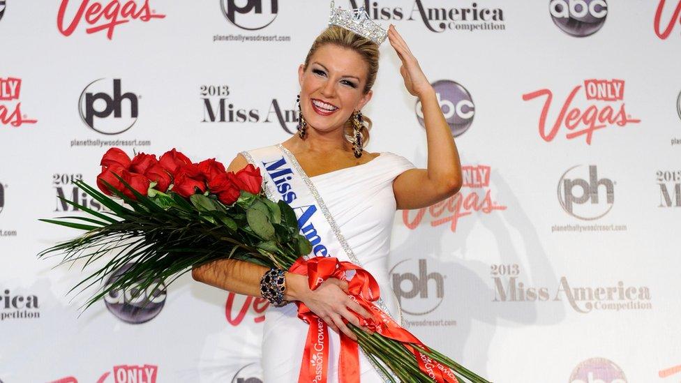 Miss America, Mallory Hytes Hagan, of New York, poses during a news conference after she was crowned during the 2013 Miss America Pageant at Planet Hollywood Resort & Casino on January 12, 2013 in Las Vegas, Nevada