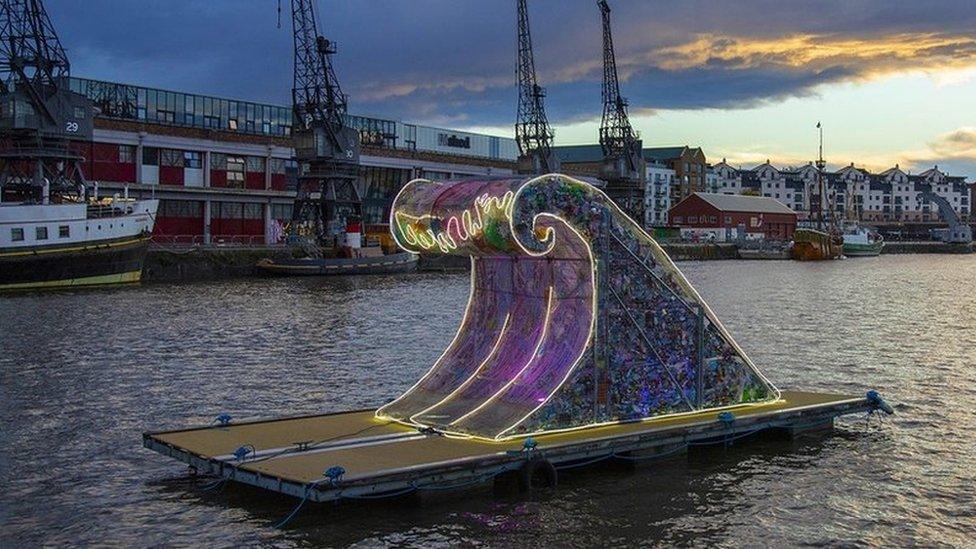 Sculpture made of rubbish in Bristol harbourside