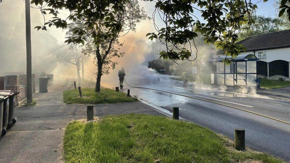 Car fire being fought