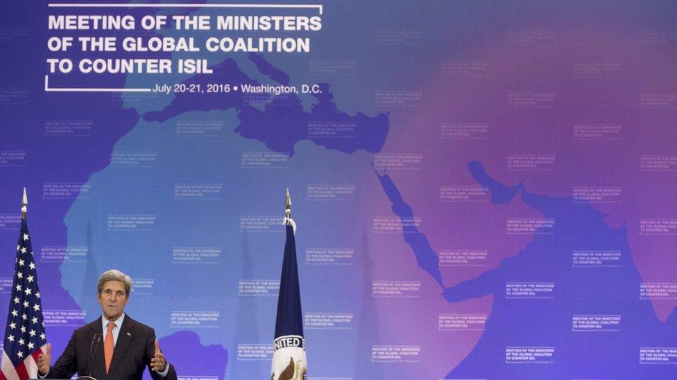 US Secretary of State John Kerry holds a press conference following a meeting of the Ministers of the Global Coalition to Counter ISIL at the State Department in Washington on 21 July 2016