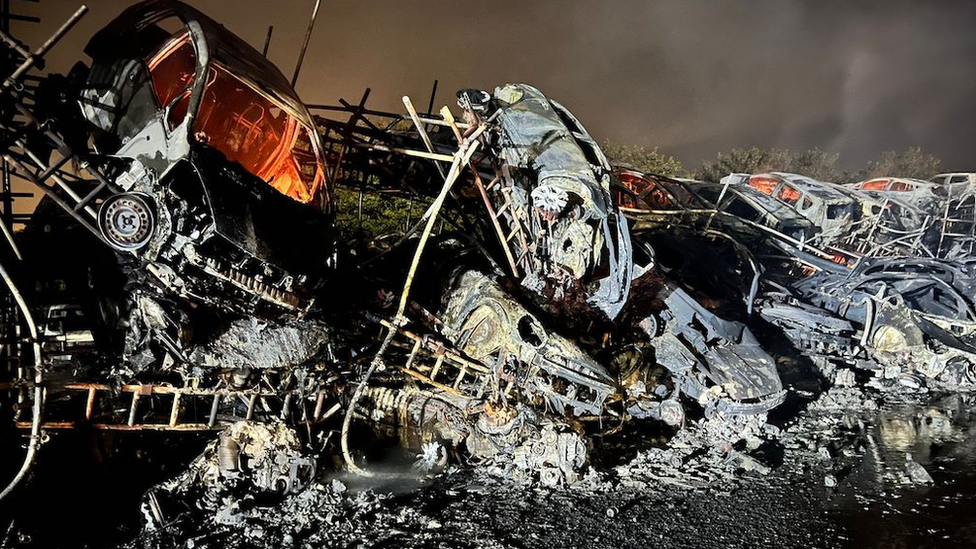 Burnt out cars in Rochford