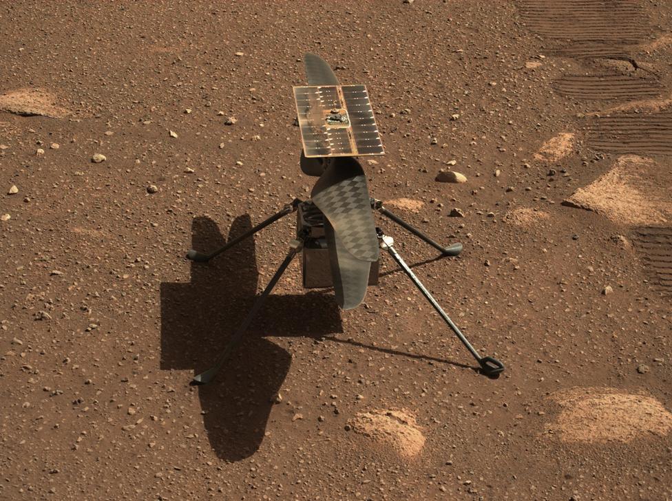 Nasa’s Ingenuity Mars helicopter is seen here in a close-up taken by Mastcam-Z, on 5 April 2021