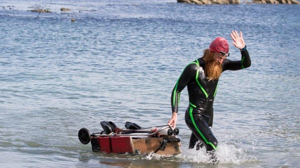 Sean Conway arrives in Lulworth