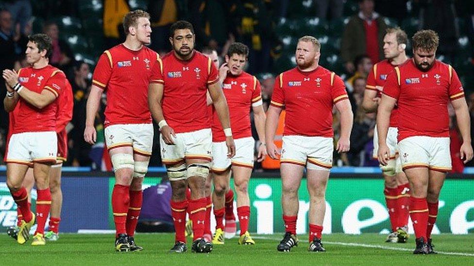 Wales players on the field against South Africa in the Rugby World Cup