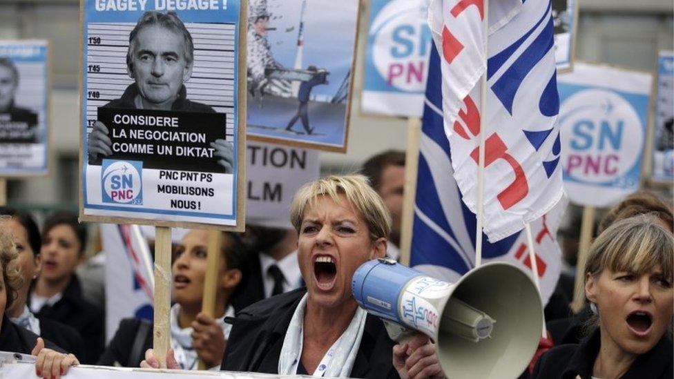 Air France workers protesting