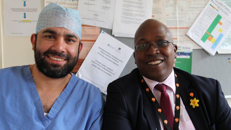 Egyptian doctor Dr Mahmoud Elsayed and surgeon Phillip Moore have gained huge benefits from learning Welsh