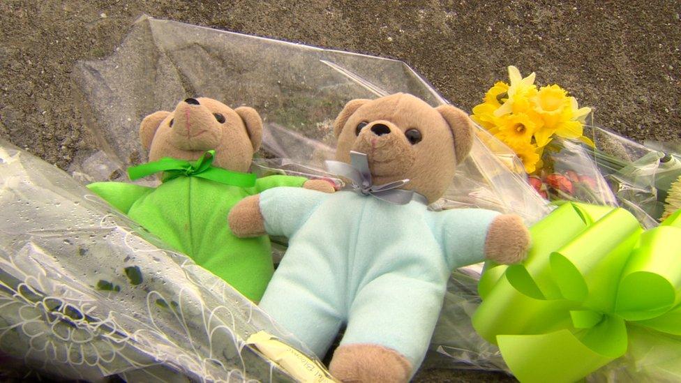 Teddy bears were also left at the scene of the tragedy