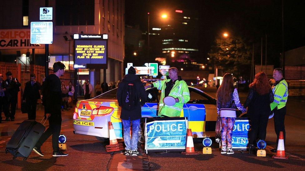 Police roadblock after the Manchester Arena attack