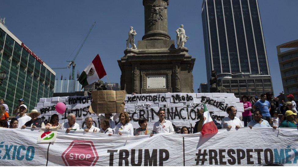 Demonstrators march to the Plaza Angel Independencia in Mexico City, 12 February 2017