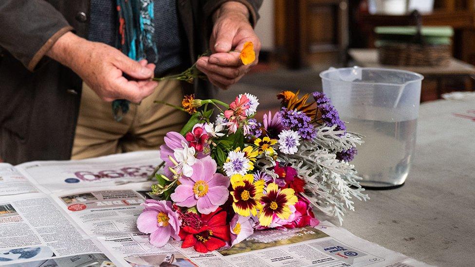 Flowers being prepared for the show