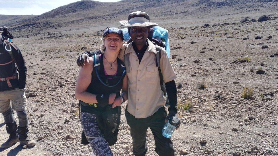 Corinne Hutton and a friend on Kilimanjaro