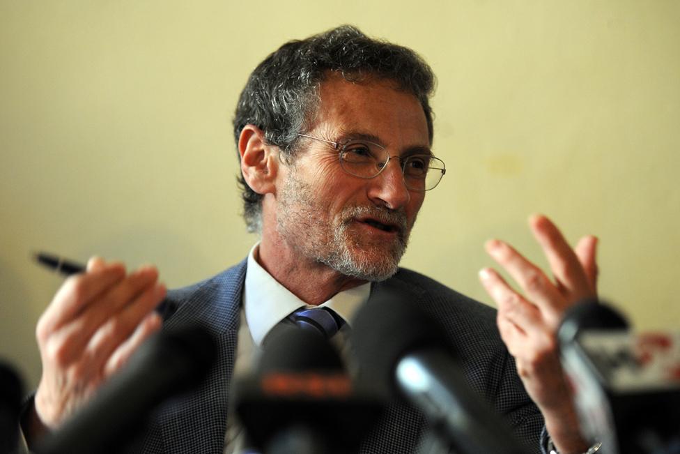 Prosecutor of Cremona, Roberto Di Martino, talks to journalists during a press conference following dawn raids on a number of addresses up and down the country as part of a probe into football illegal betting on May 28, 2012 in Cremona