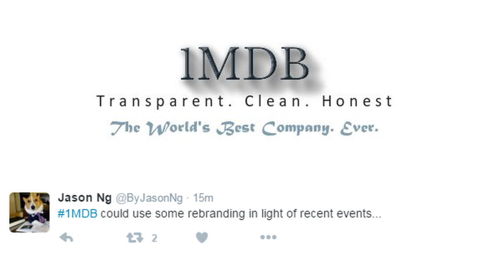 "1MDB could use some rebranding in light of recent events", this tweet says