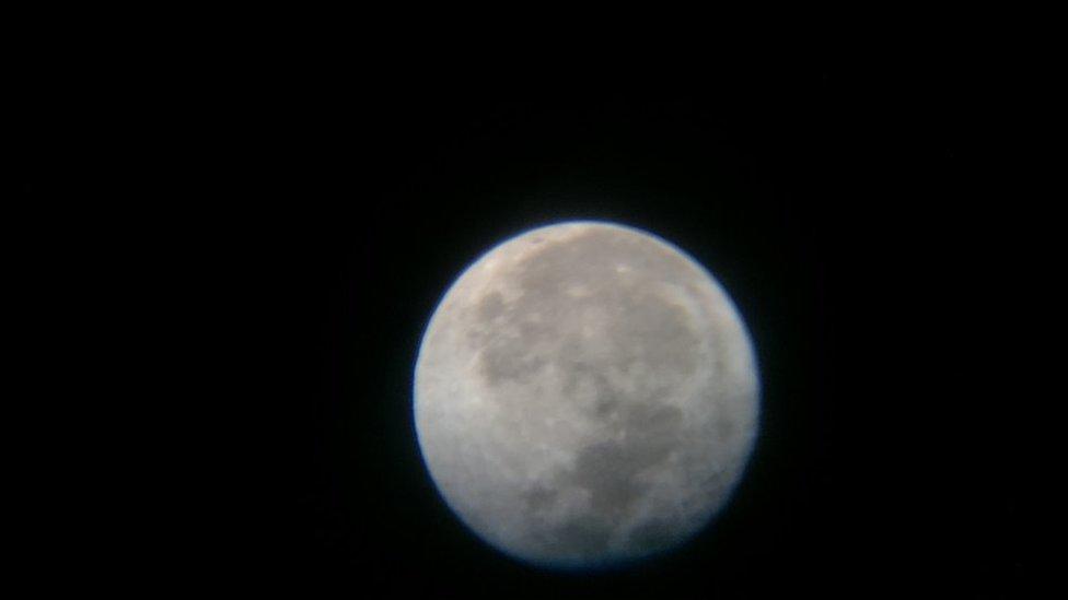 The moon through a telescope in Northumberland