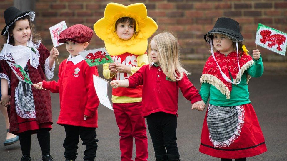 School children dressed in Welsh costumes