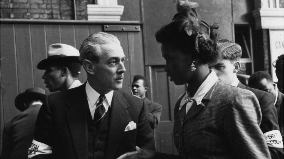 West Indian woman talking to British Council worker in 1953