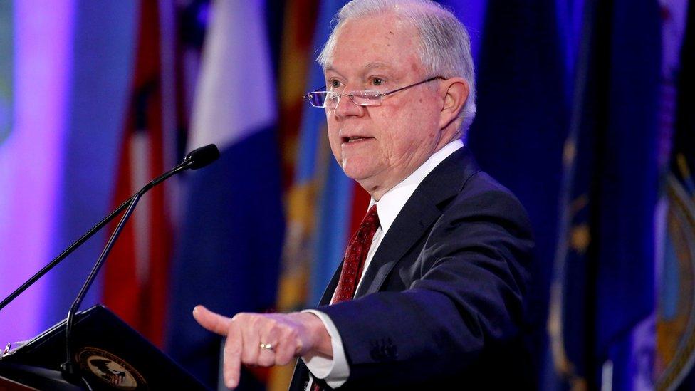 US Attorney General Jeff Sessions addresses the National Association of Attorneys in Washington, 27 February 2018