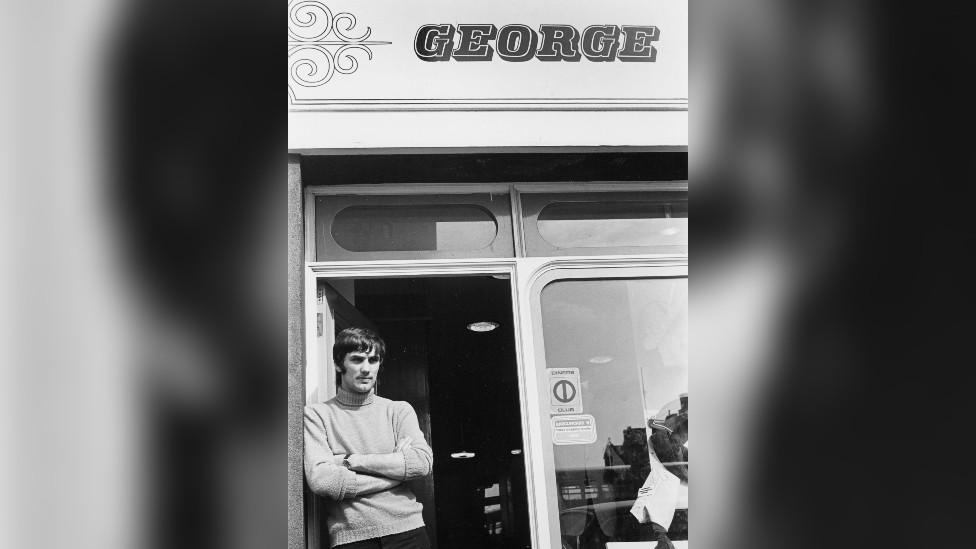 George Best outside shop in 1968