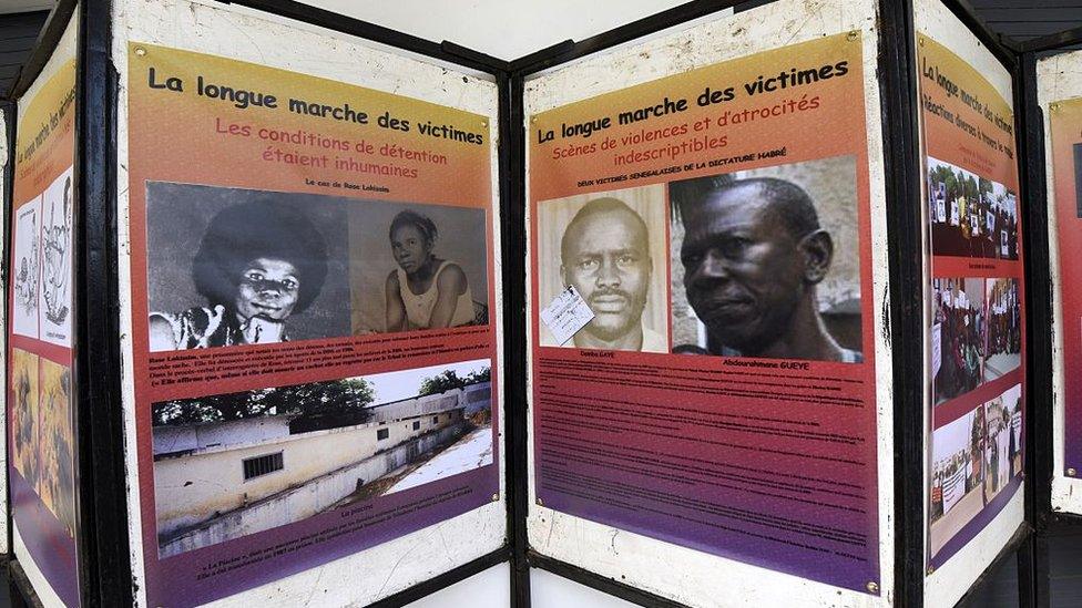 An exhibition depicting the years under which Chad was ruled by dictator Hissene Habre, is pictured on July 15, 2015 at the Douta Secke Cultural Center in Dakar, organized on the sidelines of a conference within the opening of Habre's trial in Dakar