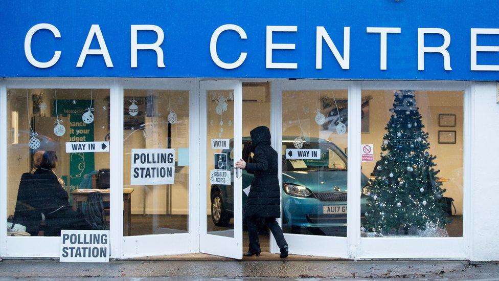 Polling station in a car showroom in Petersfield, Hampshire