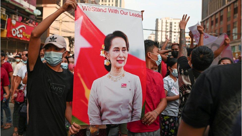 File photo of a protest against the military coup in Yangon in February