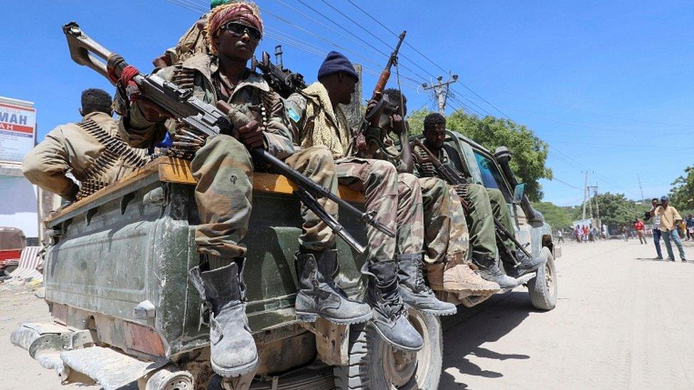 Soldiers backing opposition leaders are seen in the streets of Yaqshid district of Mogadishu, Somalia April 25, 2021