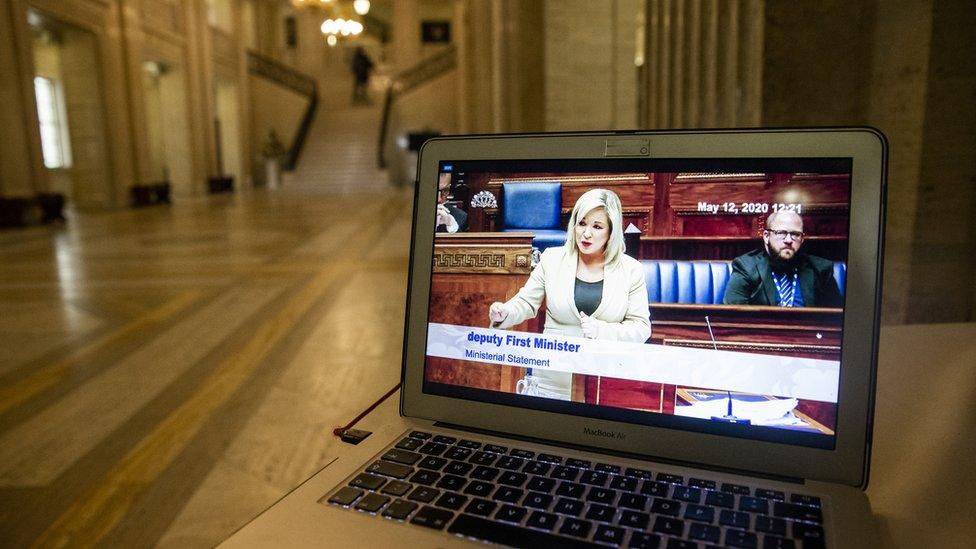 Michelle O'Neill pictured on a monitor