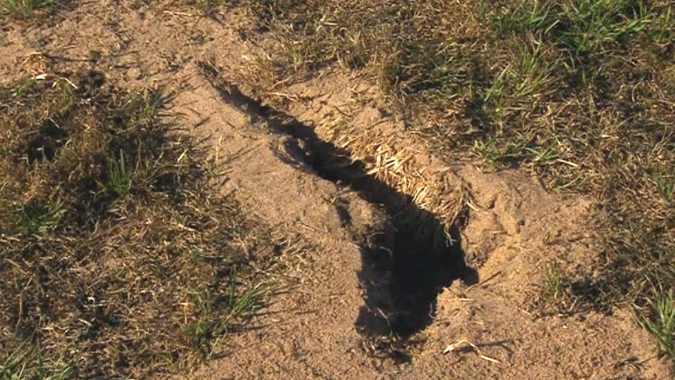 Crack in Shepton Mallet FC's pitch