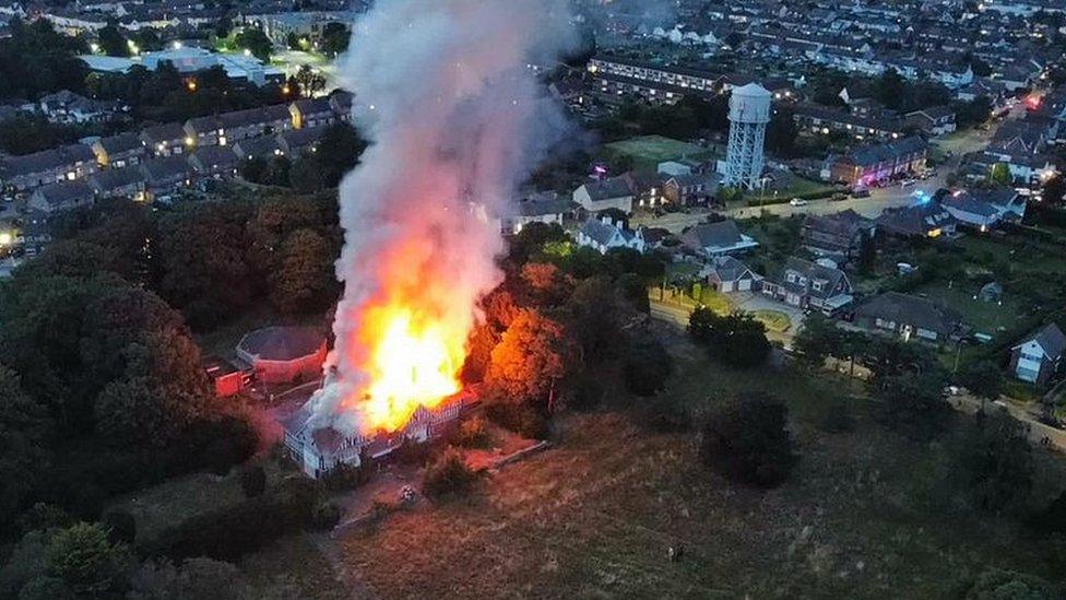 Aerial view of a fire in Essex