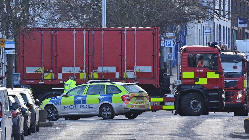 Emergency services at the scene of crash in Moira